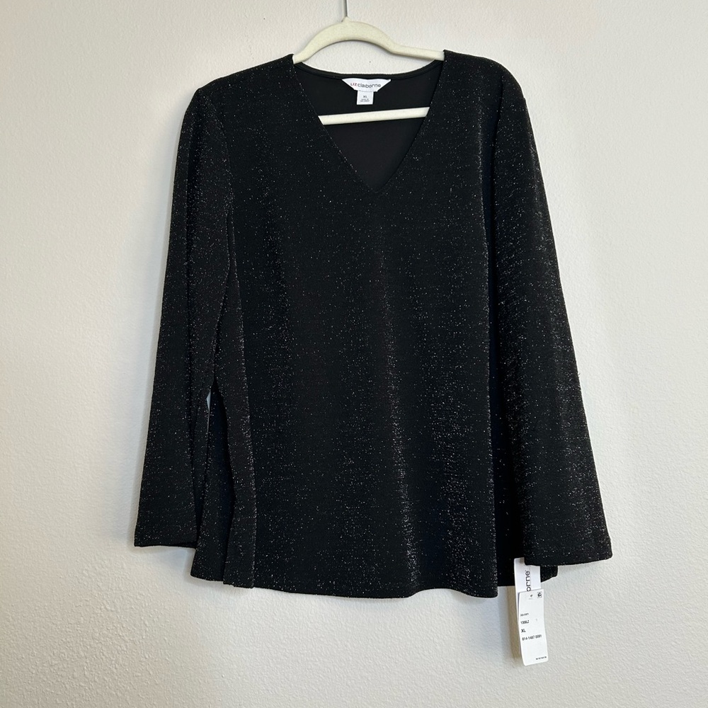 NWT - Long Sleeve V’Neck Sweater- Color Black with “Sparkle”